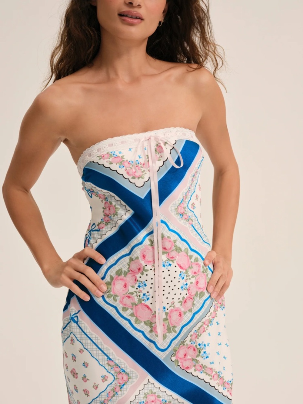 For Love & Lemons Strapless Daisy Mae Midi Scarf-Print Slip Dress - Picture 5 of 5